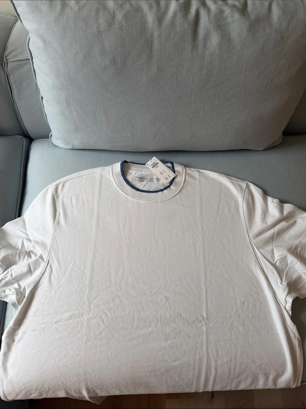 Abercrombie & Fitch White Crewneck Tee with Navy Trim